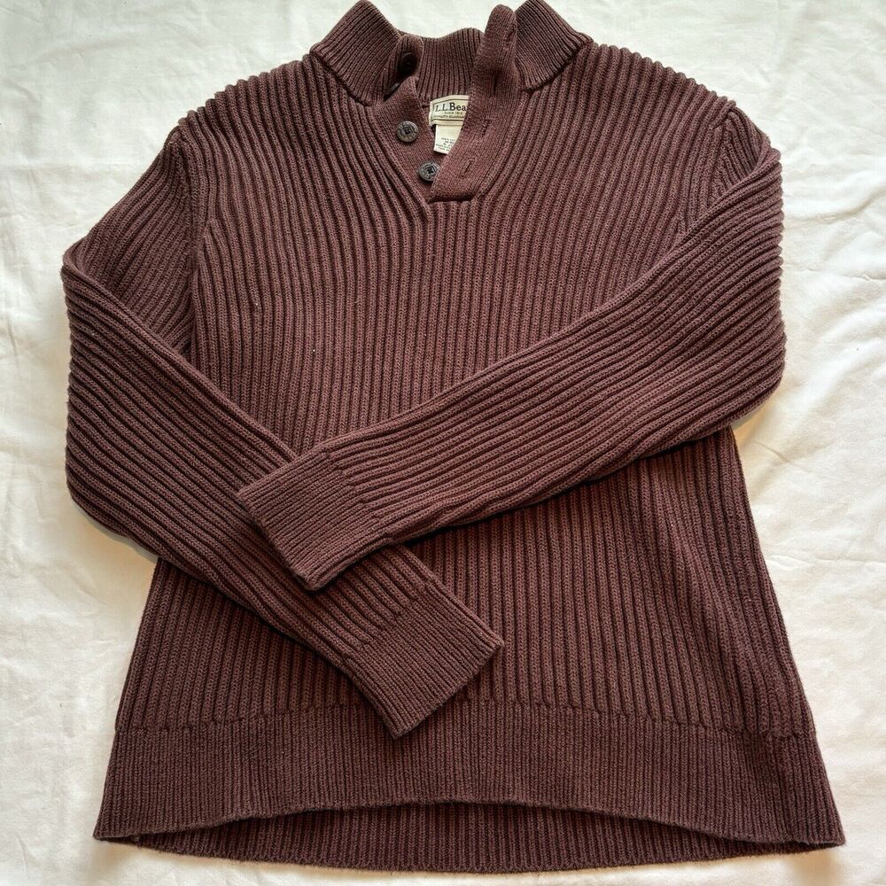 Vintage L.L. Bean Ribbed Men's Henley Sweater Size Medium Red Old Money 4 Button